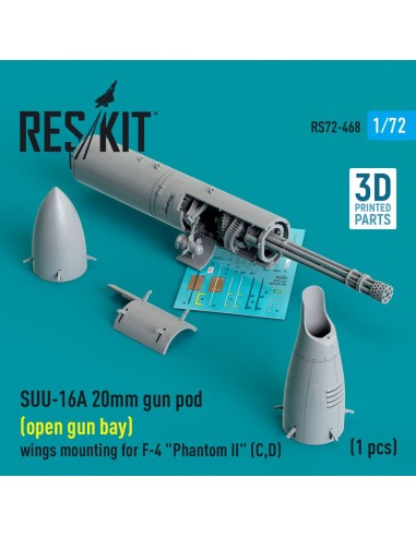 SUU-16A 20mm gun pod (open gun bay) wings mounting for F-4 Phantom II (C,D) (1 pcs) (3D Printed) 
