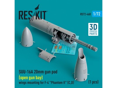 SUU-16A 20mm gun pod (open gun bay) wings mounting for F-4 Phantom II (C,D) (1 pcs) (3D Printed) 