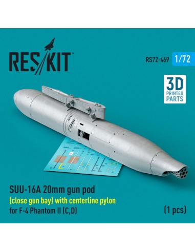 SUU-16A 20mm gun pod (close gun bay) with centerline pylon for F-4 Phantom II (C,D) (1 pcs) (3D Printed) 