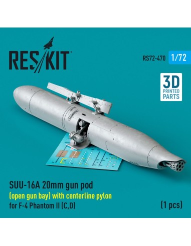 SUU-16A 20mm gun pod (open gun bay) with centerline pylon for F-4 Phantom II (C,D) (1 pcs) (3D Printed) 