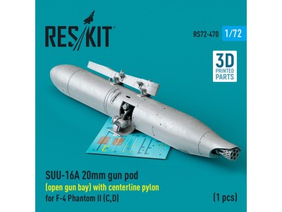 SUU-16A 20mm gun pod (open gun bay) with centerline pylon for F-4 Phantom II (C,D) (1 pcs) (3D Printed) 