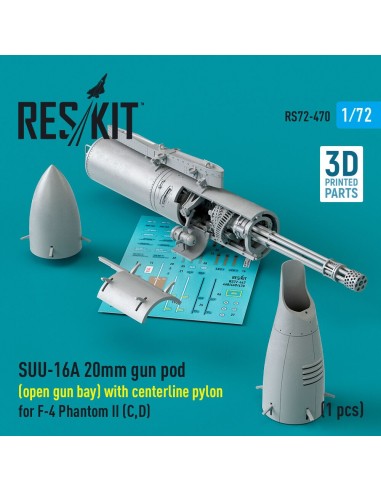 SUU-16A 20mm gun pod (open gun bay) with centerline pylon for F-4 Phantom II (C,D) (1 pcs) (3D Printed) 