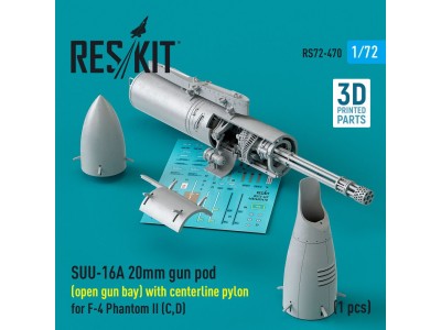 SUU-16A 20mm gun pod (open gun bay) with centerline pylon for F-4 Phantom II (C,D) (1 pcs) (3D Printed) 