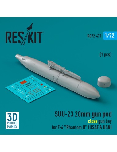 SUU-23 20mm gun pod (close gun bay) for F-4 Phantom II (USAF) (1 pcs) (3D Printed) 