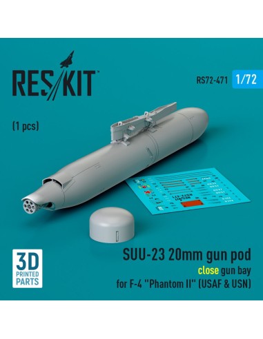 SUU-23 20mm gun pod (close gun bay) for F-4 Phantom II (USAF) (1 pcs) (3D Printed) 