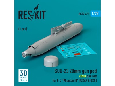 SUU-23 20mm gun pod (close gun bay) for F-4 Phantom II (USAF) (1 pcs) (3D Printed) 
