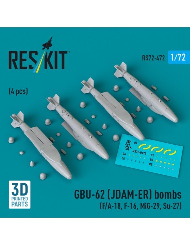 GBU-62 (JDAM-ER) bombs (4 pcs) (F/A-18, F-16, MiG-29, Su-27) (3D Printed) 