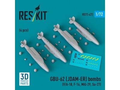 GBU-62 (JDAM-ER) bombs (4 pcs) (F/A-18, F-16, MiG-29, Su-27) (3D Printed) 