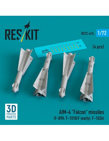 AIM-4 Falcon missiles (4 pcs) (F-89H, F-101B/F (early), F-102A) (3D Printed) 