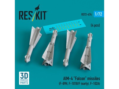 AIM-4 Falcon missiles (4 pcs) (F-89H, F-101B/F (early), F-102A) (3D Printed) 