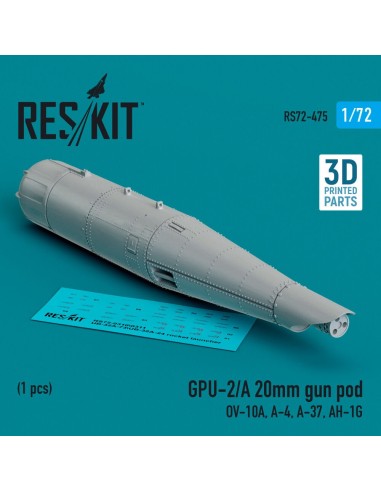 GPU-2/A 20mm gun pod (1 pcs) (OV-10A, A-4, A-37, AH-1G) (3D Printed) 