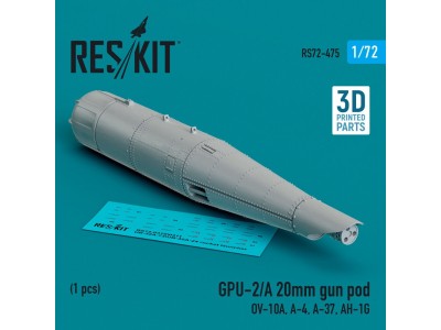 GPU-2/A 20mm gun pod (1 pcs) (OV-10A, A-4, A-37, AH-1G) (3D Printed) 