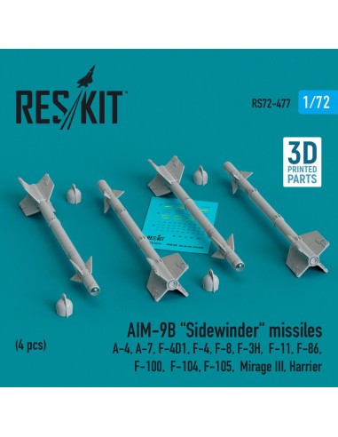 AIM-9B Sidewinder missiles (4 pcs) (A-4, A-7, F-4D1, F-4, F-8, F-3H, F-11, F-86,F-100, F-104, F-105, Mirage III, Harrier) (3D Pr