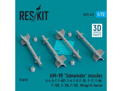 AIM-9B Sidewinder missiles (4 pcs) (A-4, A-7, F-4D1, F-4, F-8, F-3H, F-11, F-86,F-100, F-104, F-105, Mirage III, Harrier) (3D Pr