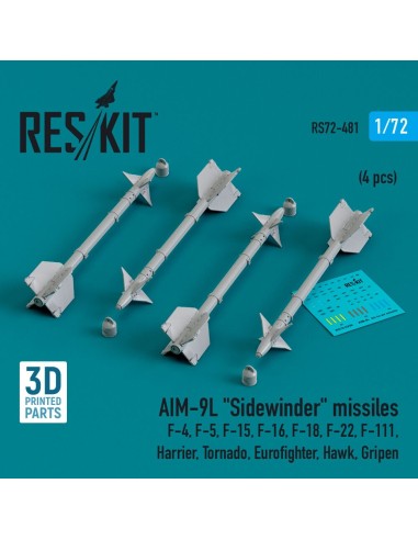 AIM-9L Sidewinder missiles (4 pcs) (F-4, F-5, F-15, F-16, F-18, F-22, F-111, Harrier, Tornado, Eurofighter, Hawk, Gripen) (3D Pr