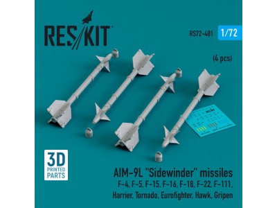 AIM-9L Sidewinder missiles (4 pcs) (F-4, F-5, F-15, F-16, F-18, F-22, F-111, Harrier, Tornado, Eurofighter, Hawk, Gripen) (3D Pr