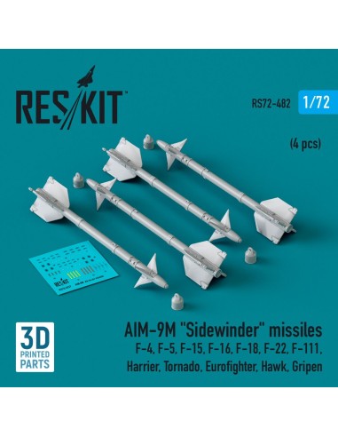 AIM-9M Sidewinder missiles (4 pcs) (F-4, F-5, F-15, F-16, F-18, F-22, F-111, Harrier, Tornado, Eurofighter, Hawk, Gripen) (3D Pr