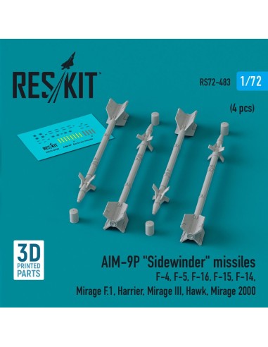AIM-9P Sidewinder missiles (4 pcs) (F-4, F-5, F-16, F-15, F-14, Mirage F.1, Harrier, Mirage III, Hawk, Mirage 2000) (3D Printed)