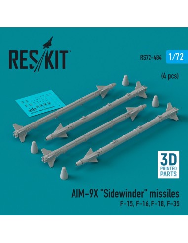 AIM-9X Sidewinder missiles (4 pcs) (F-15, F-16, F-18, F-35) (3D Printed) 