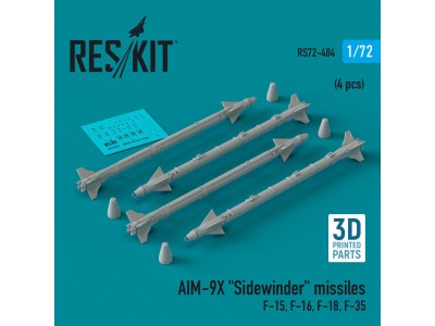 AIM-9X Sidewinder missiles (4 pcs) (F-15, F-16, F-18, F-35) (3D Printed) 