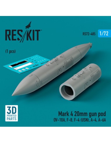Mark 4 20mm gun pod (1 pcs) (OV-10A, F-8, F-4 (USN), A-4, A-6A) (3D Printed) 