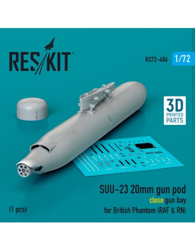 SUU-23 20mm gun pod (close gun bay) for British Phantom (RAF & RN) (1 pcs) (3D Printed) 