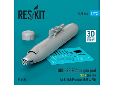 SUU-23 20mm gun pod (close gun bay) for British Phantom (RAF & RN) (1 pcs) (3D Printed) 