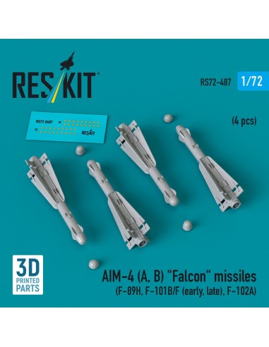AIM-4 (A, B) Falcon missiles (4 pcs) (F-89H, F-101B/F (early, late), F-102A) (3D Printed) 