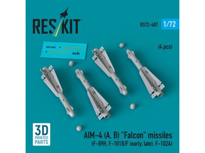 AIM-4 (A, B) Falcon missiles (4 pcs) (F-89H, F-101B/F (early, late), F-102A) (3D Printed) 