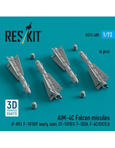 AIM-4C Falcon missiles (F-89J, F-101B/F (early, late), CF-101B/F, F-102A, F-4C/D/E/EJ) (4 pcs) (3d Printed) 