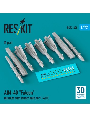 AIM-4D Falcon missiles with launch rails for F-4D/E (4 pcs) (3D Printed) 