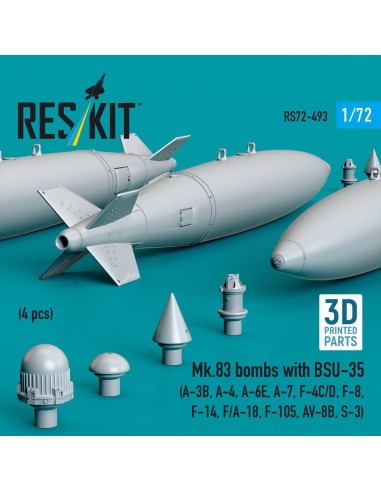 Mk.83 bombs with BSU-35 (4 pcs) (A-3B, A-4, A-6E, A-7, F-4C/D, F-8, F-14, F/A-18, F-105, AV-8B, S-3) (3D printed) 