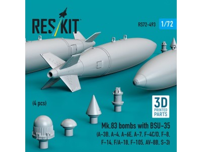 Mk.83 bombs with BSU-35 (4 pcs) (A-3B, A-4, A-6E, A-7, F-4C/D, F-8, F-14, F/A-18, F-105, AV-8B, S-3) (3D printed) 