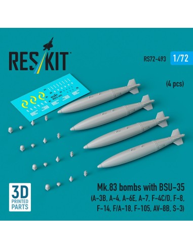 Mk.83 bombs with BSU-35 (4 pcs) (A-3B, A-4, A-6E, A-7, F-4C/D, F-8, F-14, F/A-18, F-105, AV-8B, S-3) (3D printed) 