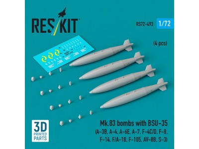 Mk.83 bombs with BSU-35 (4 pcs) (A-3B, A-4, A-6E, A-7, F-4C/D, F-8, F-14, F/A-18, F-105, AV-8B, S-3) (3D printed) 