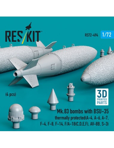 Mk.83 bombs with BSU-35 thermally protected (4 pcs) (A-4, A-6, A-7, F-4, F-8, F-14, F/A-18(C,D,E,F), AV-8B, S-3) (3D printed) 