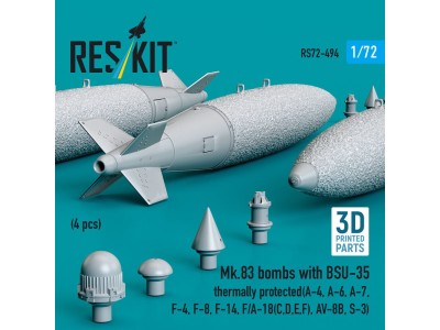 Mk.83 bombs with BSU-35 thermally protected (4 pcs) (A-4, A-6, A-7, F-4, F-8, F-14, F/A-18(C,D,E,F), AV-8B, S-3) (3D printed) 