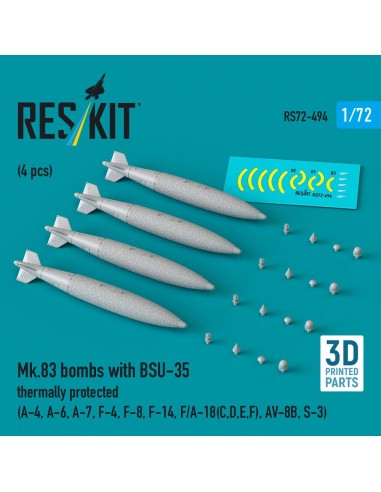Mk.83 bombs with BSU-35 thermally protected (4 pcs) (A-4, A-6, A-7, F-4, F-8, F-14, F/A-18(C,D,E,F), AV-8B, S-3) (3D printed) 