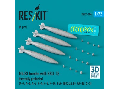 Mk.83 bombs with BSU-35 thermally protected (4 pcs) (A-4, A-6, A-7, F-4, F-8, F-14, F/A-18(C,D,E,F), AV-8B, S-3) (3D printed) 