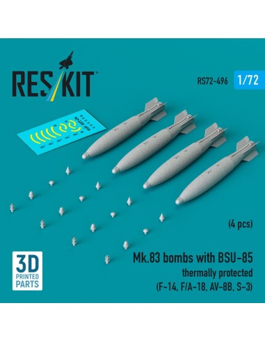 Mk.83 bombs with BSU-85 thermally protected (4 pcs) (F-14, F/A-18, AV-8B, S-3) (3D printed) 