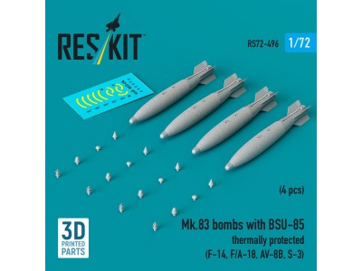 Mk.83 bombs with BSU-85 thermally protected (4 pcs) (F-14, F/A-18, AV-8B, S-3) (3D printed) 
