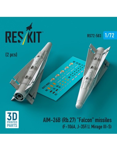 AIM-26B (Rb.27) Falcon missiles (2 pcs) (F-106A, J-35F/J, Mirage III-S) (3D Printed) 