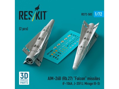 AIM-26B (Rb.27) Falcon missiles (2 pcs) (F-106A, J-35F/J, Mirage III-S) (3D Printed) 