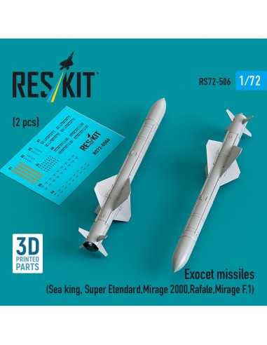 Exocet missiles (2 pcs) (Sea King, Super Etendard, Mirage 2000, Rafale, Mirage F.1) (3D Printed) 