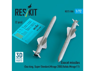 Exocet missiles (2 pcs) (Sea King, Super Etendard, Mirage 2000, Rafale, Mirage F.1) (3D Printed) 