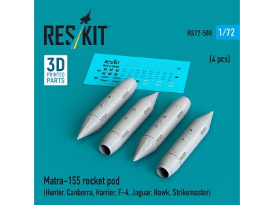 Matra-155 rocket pod (4 pcs) (Hunter, Canberra, Harrier, F-4, Jaguar, Hawk, Strikemaster) (3D Printed) 