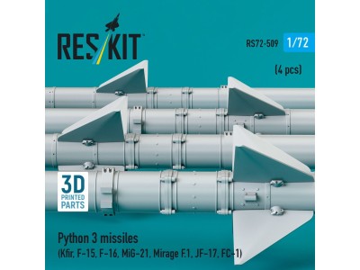 Python 3 missiles (4 pcs) (Kfir, F-15, F-16, MiG-21, Mirage F.1, JF-17, FC-1) (3D Printed) 
