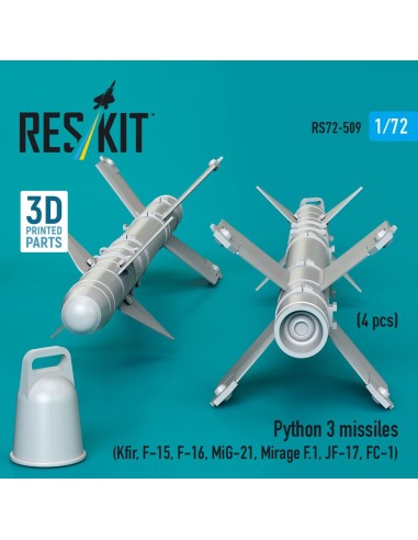 Python 3 missiles (4 pcs) (Kfir, F-15, F-16, MiG-21, Mirage F.1, JF-17, FC-1) (3D Printed) 