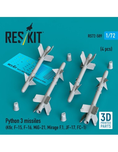Python 3 missiles (4 pcs) (Kfir, F-15, F-16, MiG-21, Mirage F.1, JF-17, FC-1) (3D Printed) 