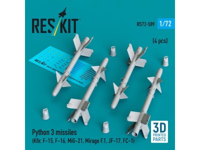 Python 3 missiles (4 pcs) (Kfir, F-15, F-16, MiG-21, Mirage F.1, JF-17, FC-1) (3D Printed) 